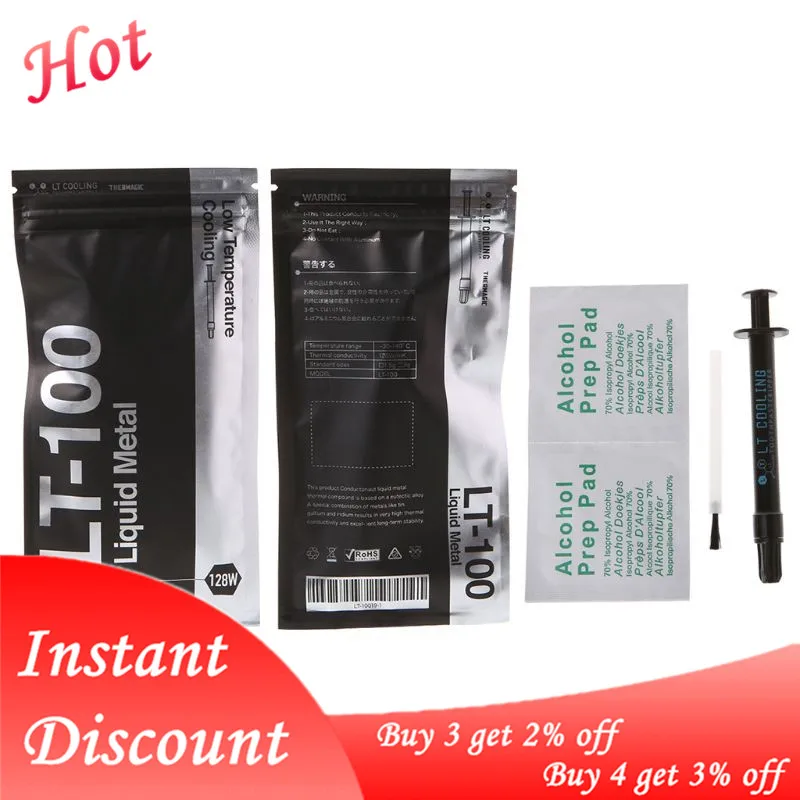 LT-100 Liquid Metal Thermal Conductive Paste Grease for CPU GPU Cooling Liquid Ultra 128W/mK 1.5g 3g Compound Grease for Cooling