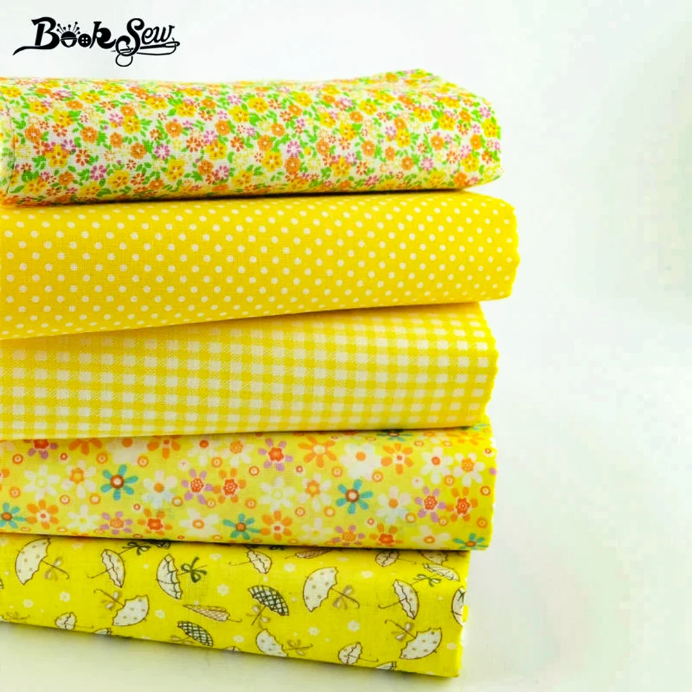 Booksew Design 100% Cotton Fabric 5 Diffetrent Yellower Series Art Work Home Textiles Bundle Sewing Dolls Toys Crafts 50cm*50cm