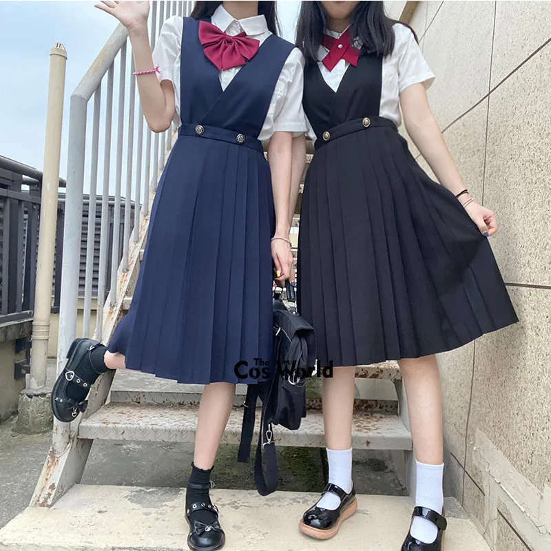 

Japanese Girl's Women's Sleeveless Pinafore Dress JK High School Uniform Class Students Cloths