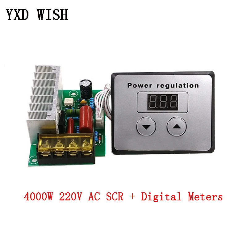 4000W 220V AC SCR Voltage Regulator Dimmer Electric Motor Speed Temperature Controller + Digital Meters For Water Heater Motors