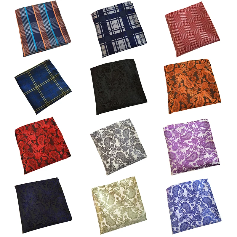 GUSLESON Men's Fashion Silk Print Handkerchiefs Business Casual Square Pockets Handkerchief Wedding Hankies