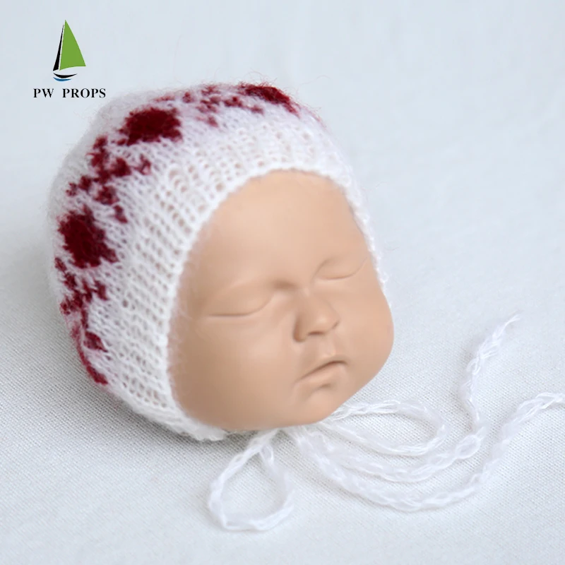 Newborn New Fluffy  handmade knitted hat Merino wool baby boy Bonnet photography props vintage newborn animal Bonnet props