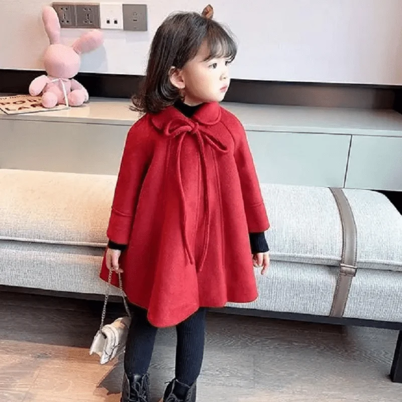 Baby Girl Princess Christmas Woolen Jacket Warm Child Lapel Tweed Red Cloak Coat Spring Autumn Winter Baby Outwear Clothes 1-10Y