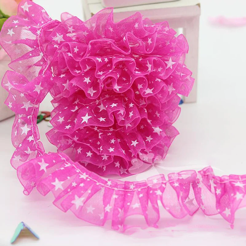 

60 ярдов, шифоновая лента с оборками, кружевная плиссированная отделка, цветочный воротник, ткань для одежды, юбка, Ширина 25 мм, красный, белый, розовый