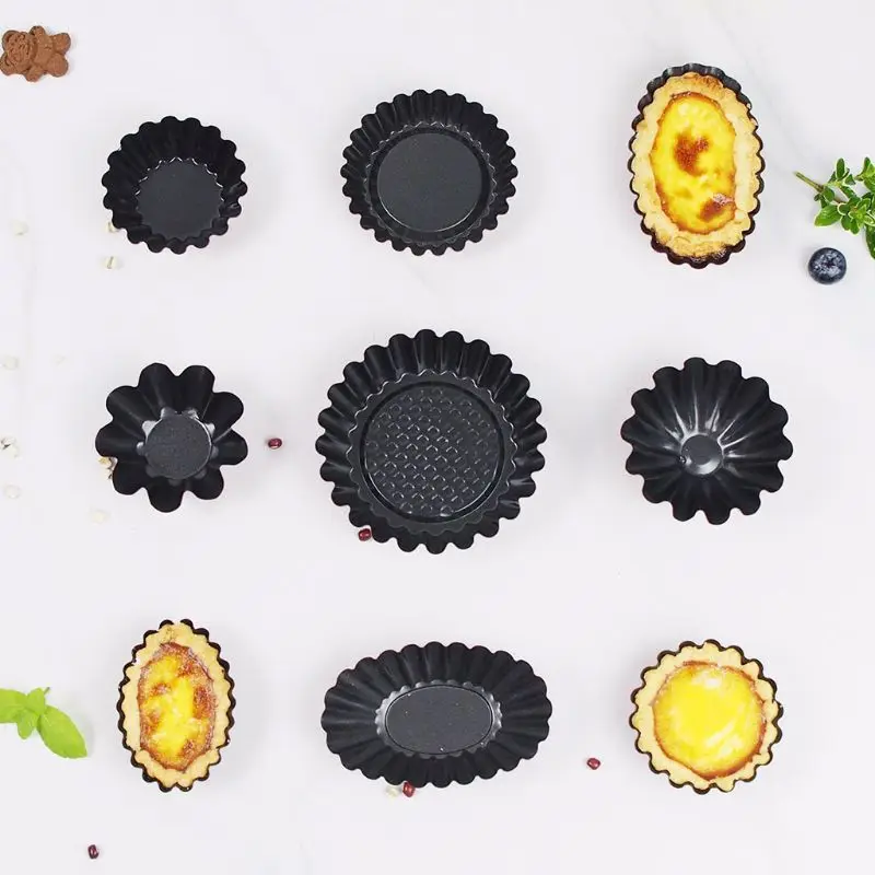 6pcs Non-stick Mini Flower Carbon Steel Egg Tart Pan Mold Reusable Cupcake Mould