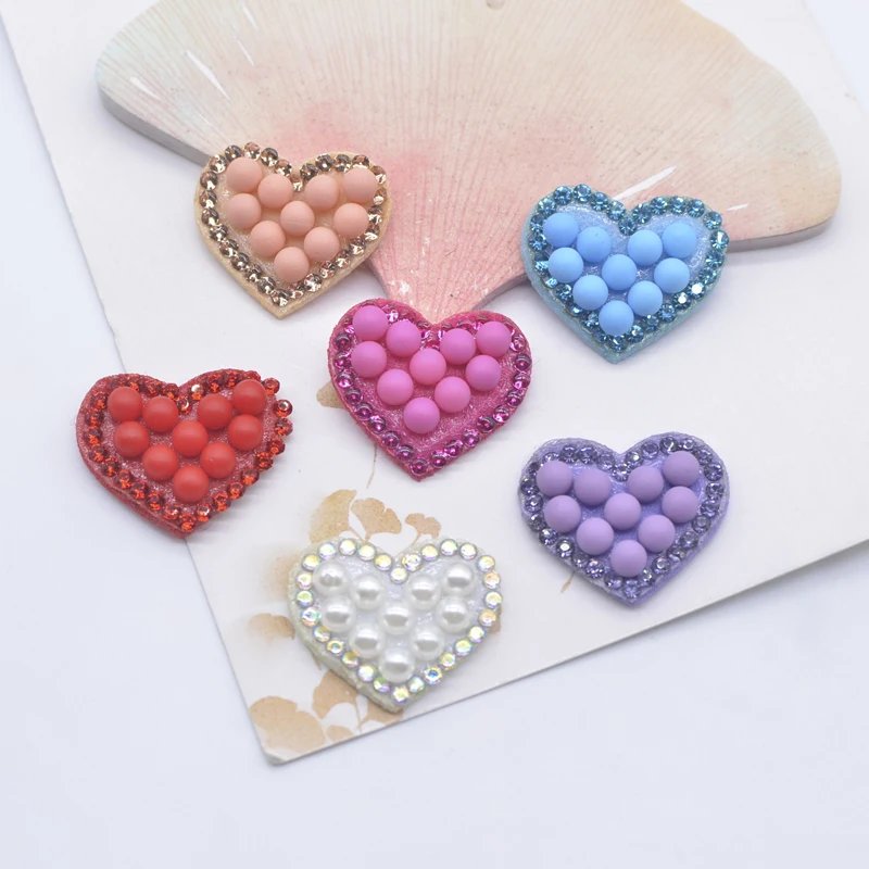 20Pcs 23*20mm Colorful Padded Scrapbooking for Clothing Heart Patches Rhinestone DIY Headwear Hair Clips Bow Decor Appliques