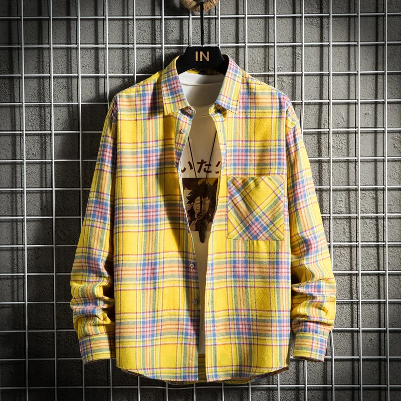 Men\'s Clothing Fashion Cotton Shirts Single Pocket Long Sleeve Youthful Soft Casual Plaid Checkered Top Male Shirts for men