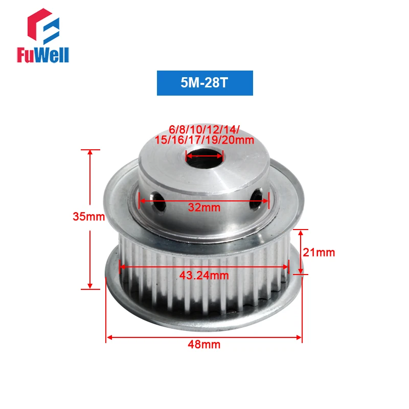 Timing Pulley HTD5M-28T Gear Belt Pulley 21mm Belt Width 6/8/10/12/14/15/20mm Bore 5mm Teeth Pitch 28Teeth Transmission Pulley