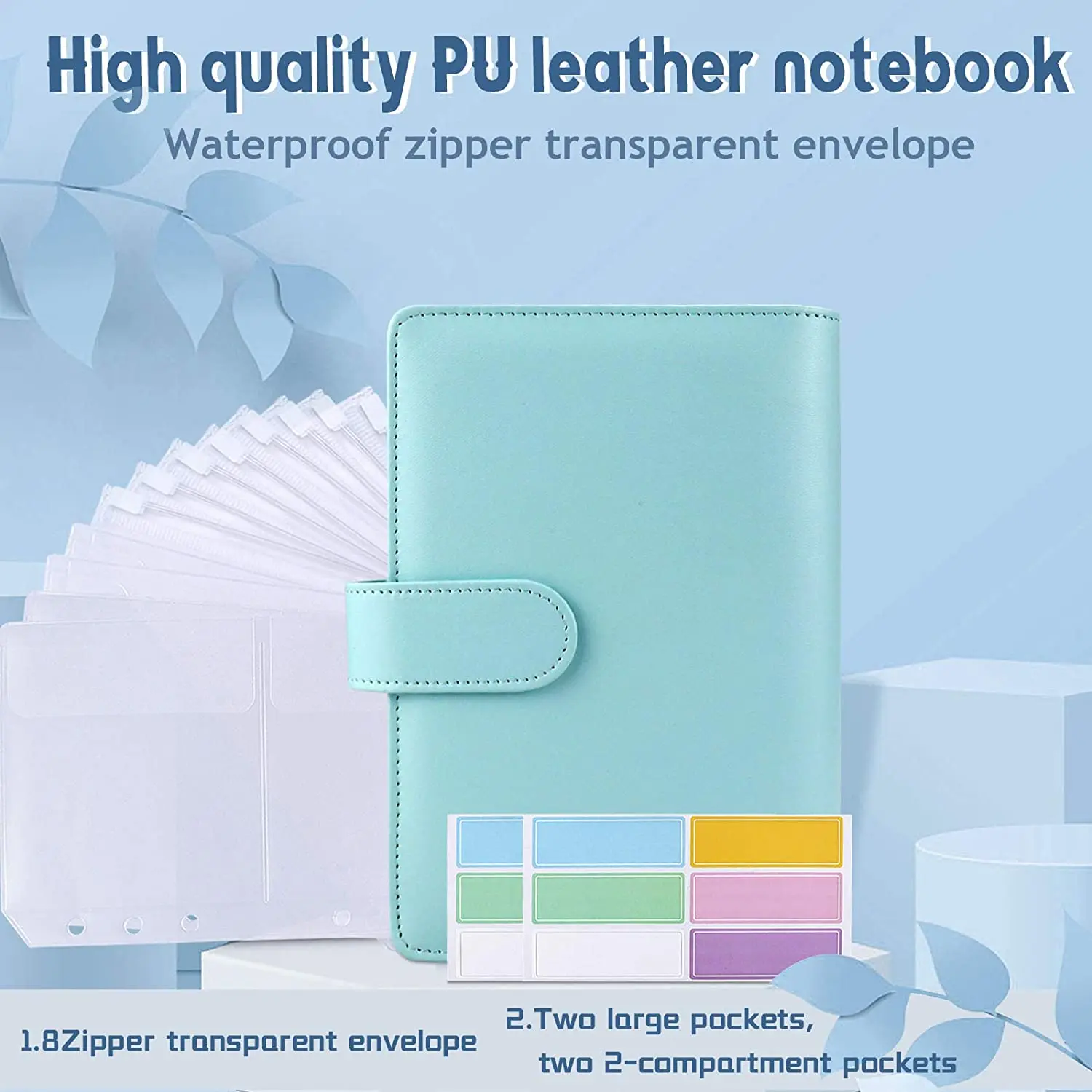 15 Pieces Binder Budget Planner Cash Envelope Binder with Budget Envelopes A6 Binder Pockets Cash Envelope Wallet for Budgeting