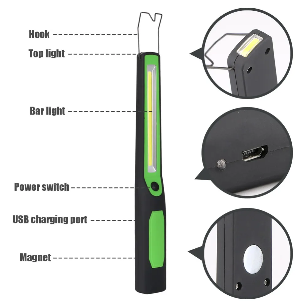 LED Working Light USB Rechargeable Torch Car COB Magnetic Repair Emergency Lamp Portable Camping Lanterna Hanging Hook Lamp