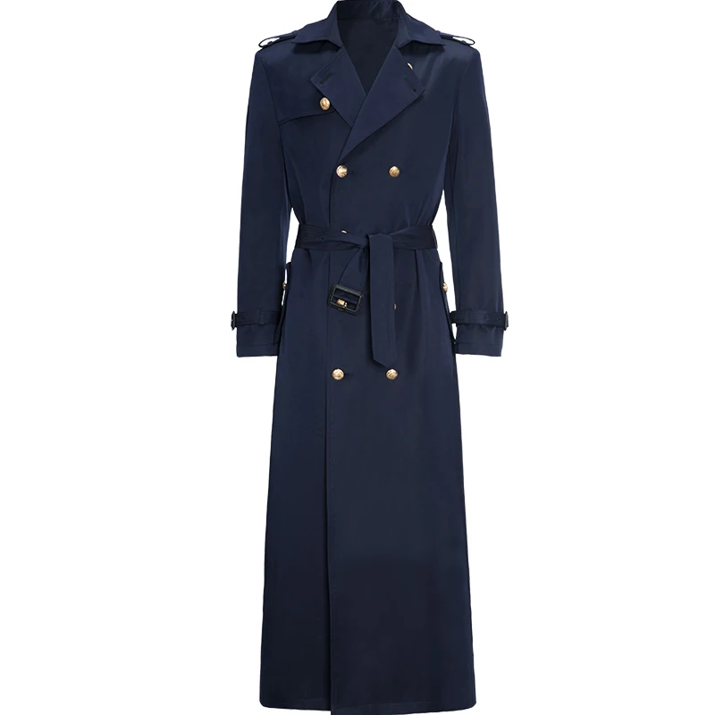 

2020 Spring Autumn Men's Trench Smart Casual Coat Double Breasted British Style Navy Windbreaker Outwear DR1157