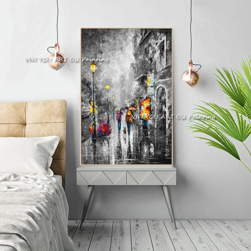 Large Modern Abstract Walking Down The Street Handpainted Oil Painting On Canvas Wall Art Picture For Living Room Home Decor