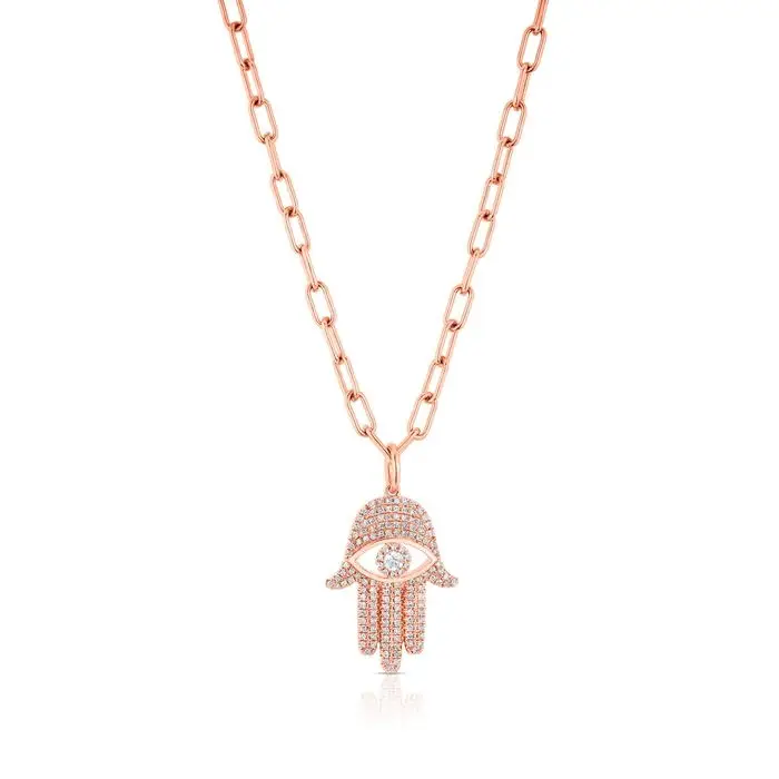 Turkish Hamsa Hand Pendant Necklace Gold Color 5A Cubic Zirconia CZ Paved Sparking Bling Fatima Hand Jewelry