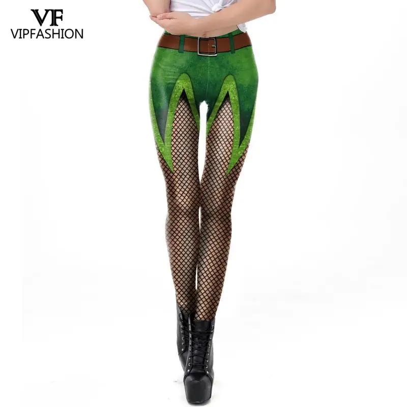 VIP FASHION New Cosplay St. Patrick\'s Day 3D Clover Printed Leggings Women Fake Lace Skinny Pants Sexy Female leggings