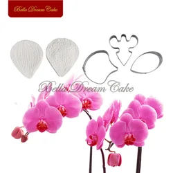 Conjunto de 5 moldes de silicone para decoração do bolo, feito de aço inoxidável, orquídea pétala, flor, fondant, ferramenta de decoração do bolo, diy