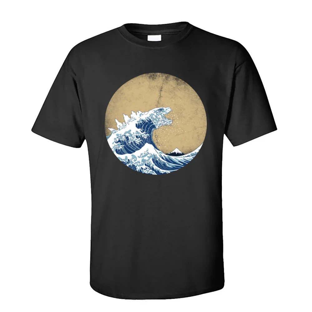 Japan Style Tshirt Men's Retro Printing Tees O Neck Summer 100% Cotton T-Shirt Classic Short Sleeve T Shirt Great Wave