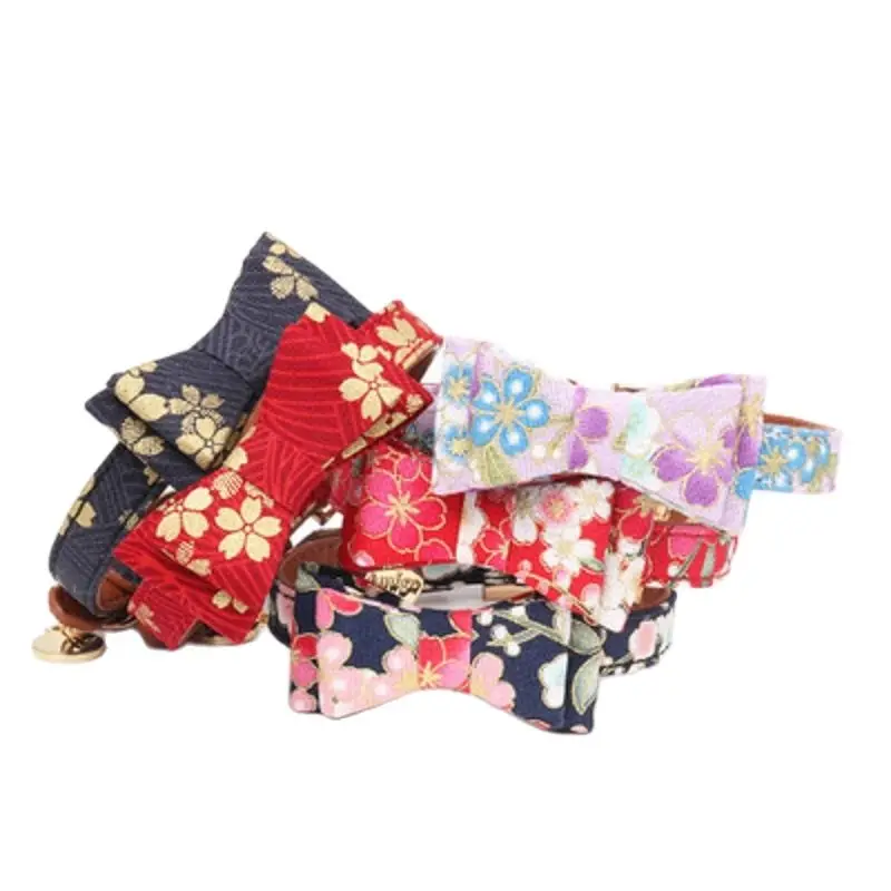 Soft Japanese Kimono Bow Tie Dog Collar Cat Accessories Pet Supplies Day Walks Holiday Terrier Poodle Yorkie