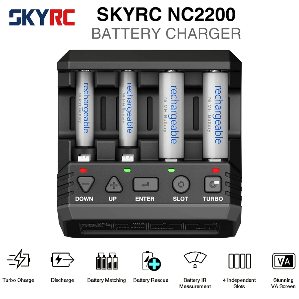 New SKYRC NC2200 12V/2.0A 4 Slots AA AAA Battery Charger & Analyzer NiMH/NiCD Batteries Charger