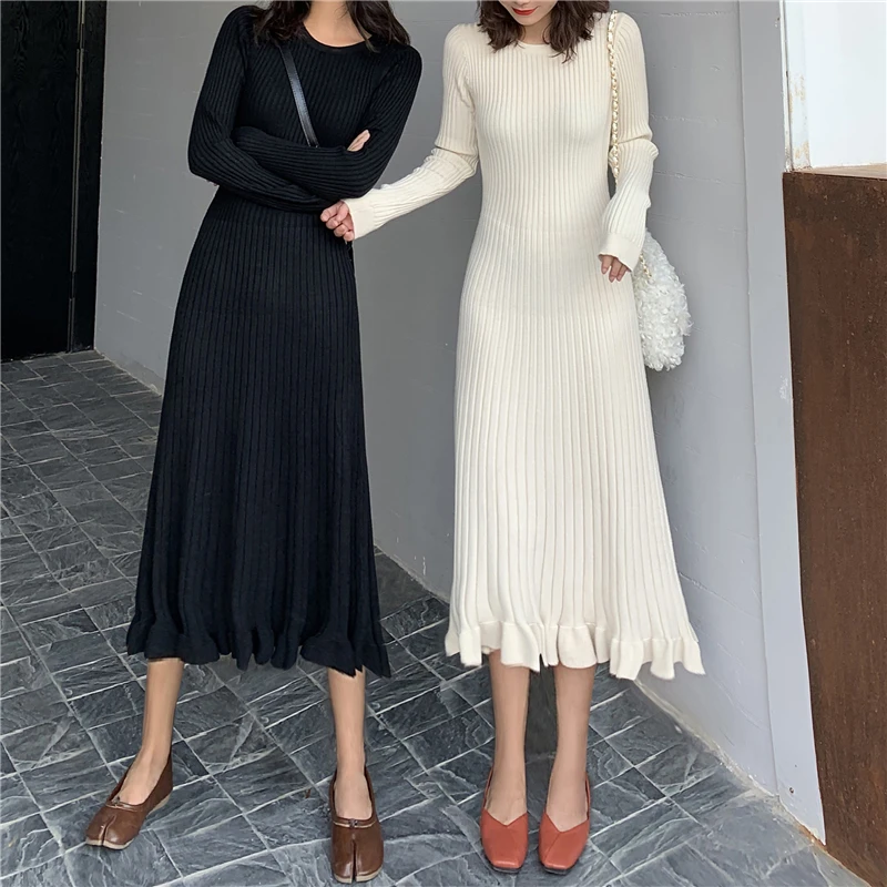 

Women's Dresses Long Sweater Dress Casual Ruffle Knitted Fishtail Dress Long Winter Maxi Dresses for Women