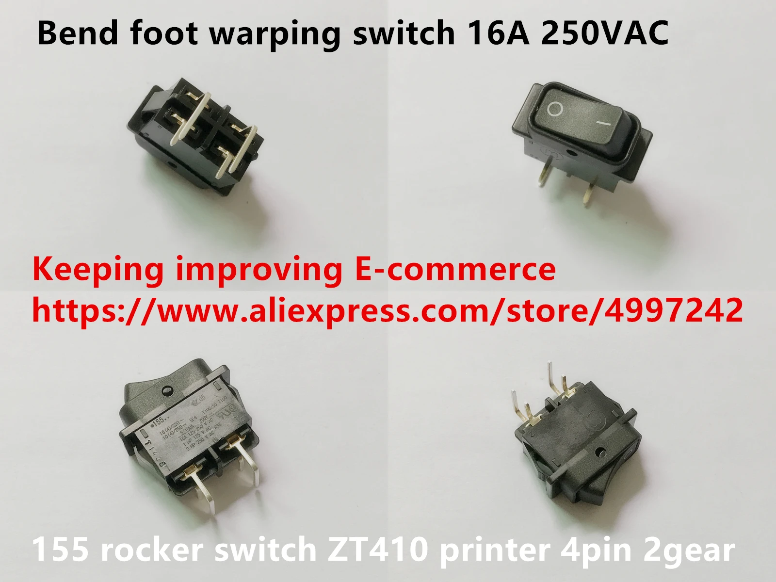 Original new 100% 155 rocker switch ZT410 printer 4pin 2gear bend foot warping switch 16A 250VAC