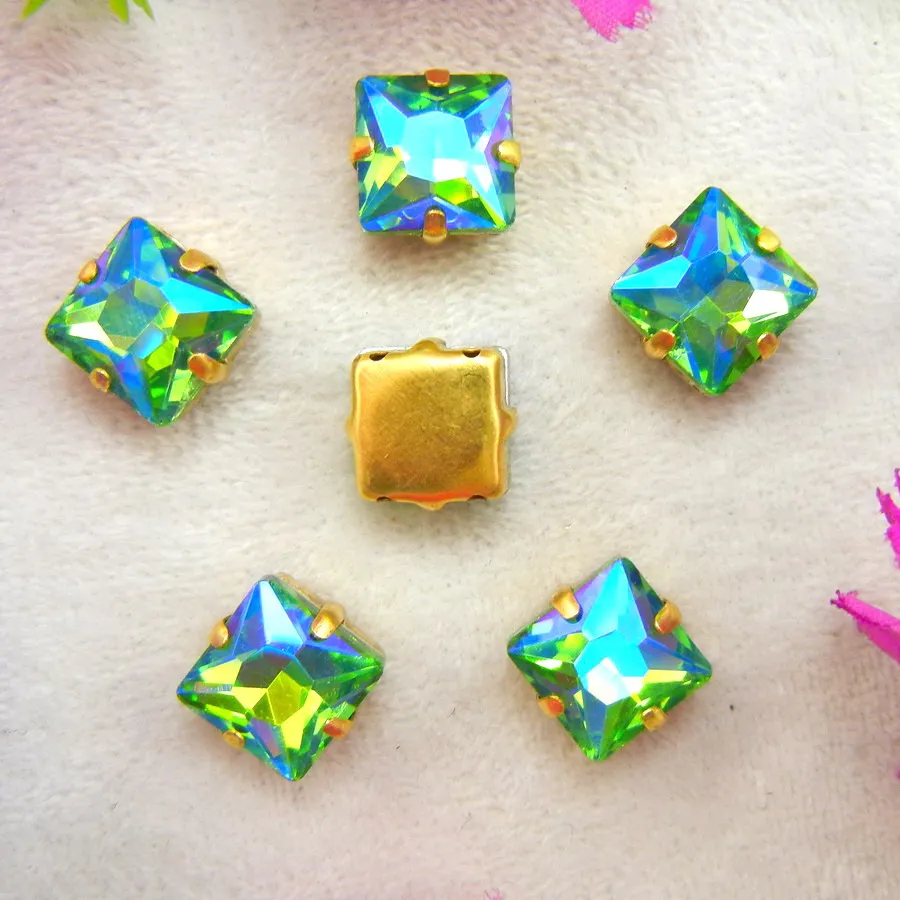 AB-Farben Goldene Krallenfassungen 8mm 10mm 12mm Quadratische Glas-Nähkristall-Strassperlen für Hochzeitskleider DIY-Besatz – Detail 7