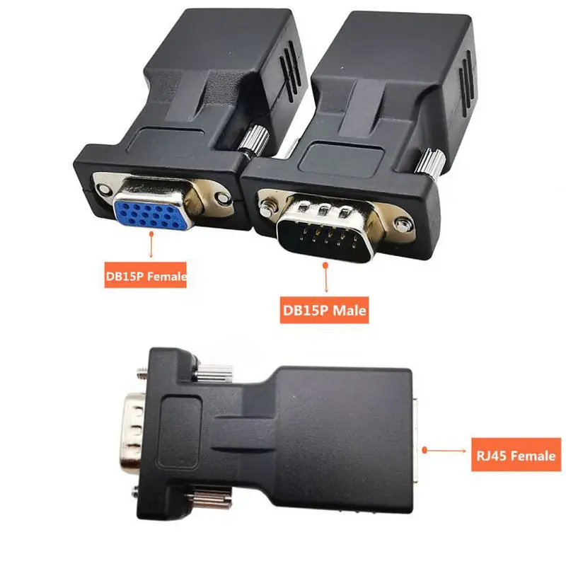 Extensor VGA macho/hembra a LAN RJ45 CAT5 CAT6, adaptador de Cable de red, envío directo