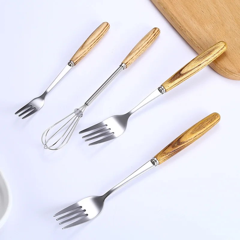 Flatware Wooden Handle Table Set Stainless Steel Cutlery Set Metal Silverware Forks And Spoon set Knife Dessert Spoons Sets