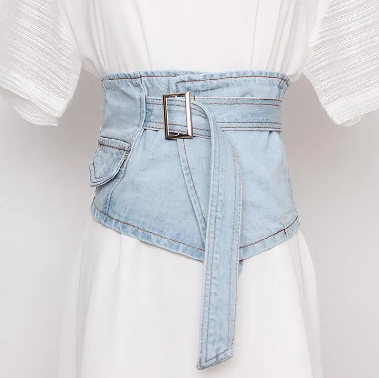 Women's runway fashion vintage denim Cummerbunds female Dress Corsets Waistband Belts decoration wide belt R3083