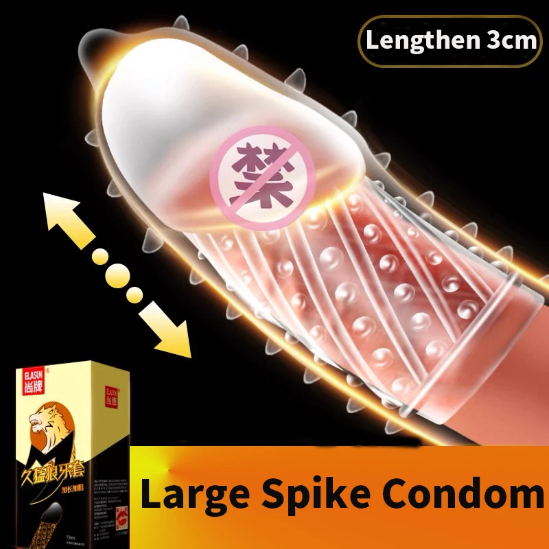 ELASUN 10PCS/Box Super Dotted 3D Large Spike Condom Contraception Penis Sleeve with Crystal Condom Adult Sex Toy High Quality