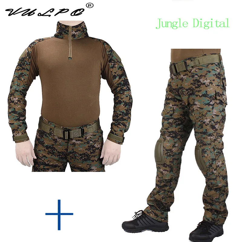 

VULPO Hunting Camouflage BDU Jungle Digital Training Uniform Shirt Met Broek En Elbow & KneePads