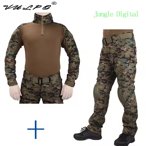 VULPO Hunting Camouflage BDU Jungle Digital Training Uniform Shirt Met Broek En Elbow &amp; KneePads