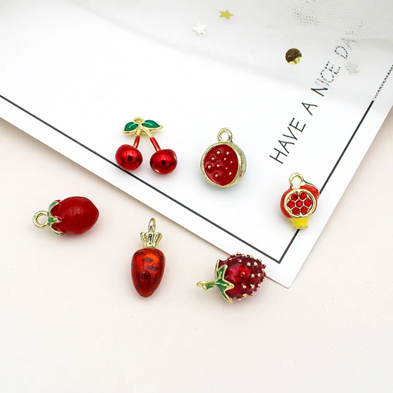 10pcs simulation three-dimensional creative fruit enamel pendant necklace earrings bracelet DIY charm handmade jewelry making