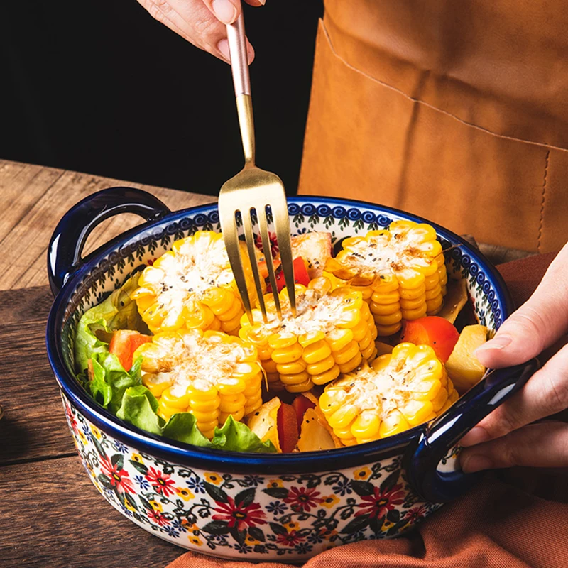 Imagem -03 - Louça de Cozinha Pintada à Mão Prato de Cozimento Polonês Tigela de Cerâmica Sobremesa de Salada Bife de Massa Decoração de Bandeja de Frutas