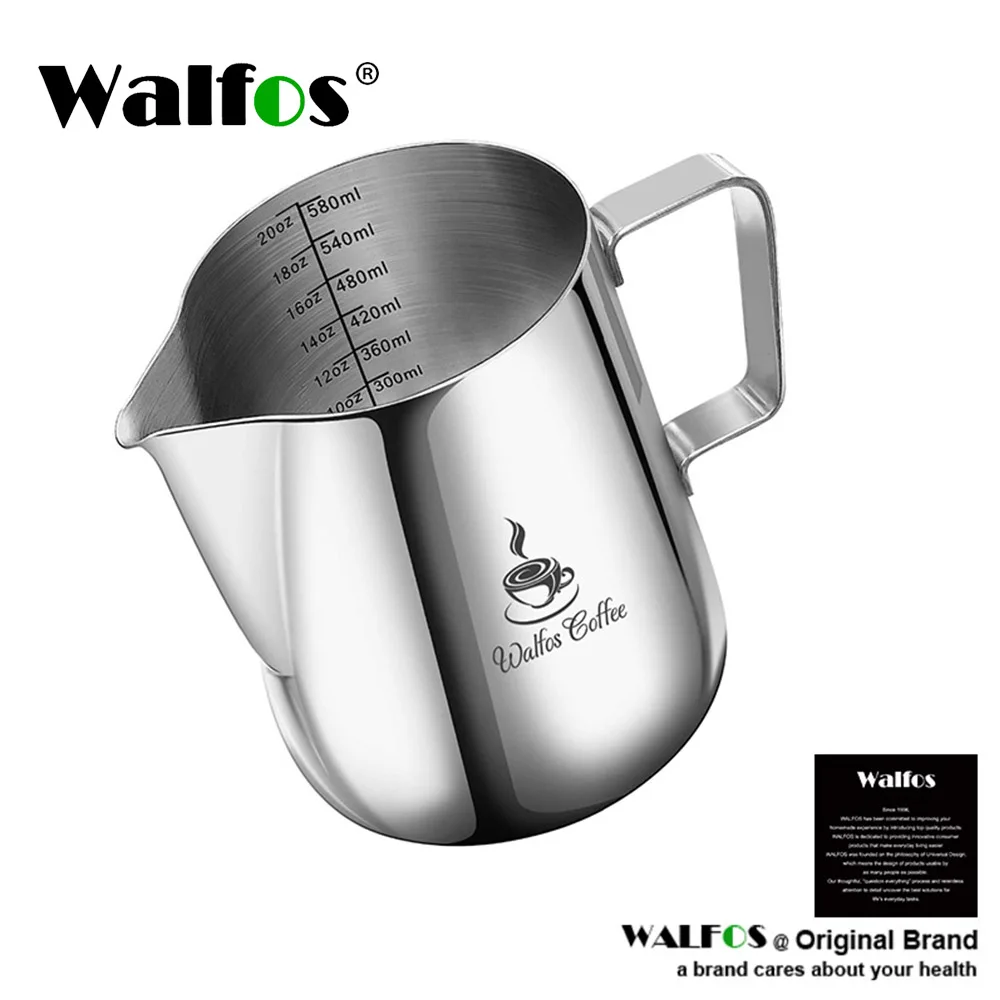 

Walfos Style Espresso Coffee Milk Mugs Cup Pots Jug Handle Craft Coffee Garland Cup Latte Jug Thickened Stainless Steel