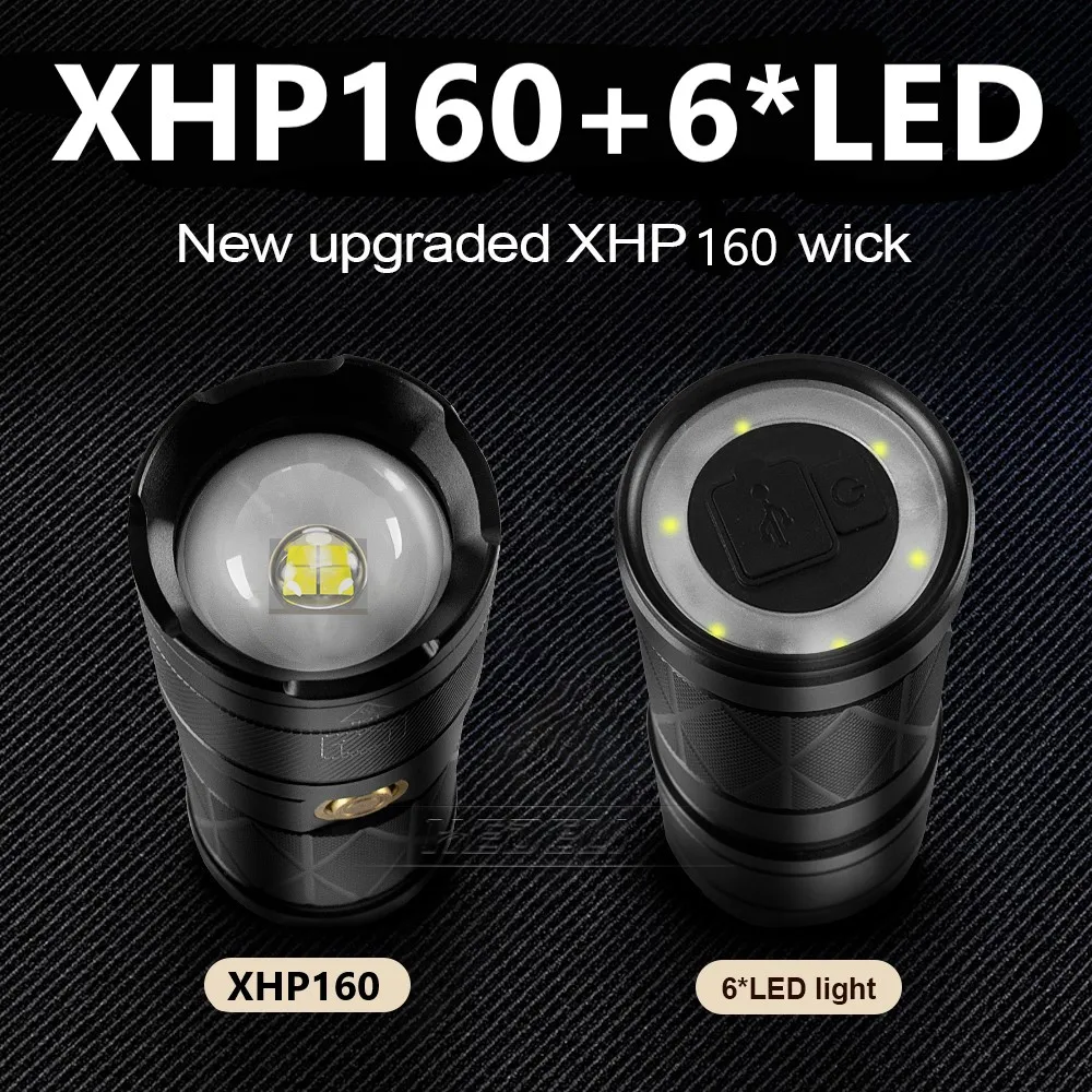 Super XHP160 Powerful Led Flashlight Torch XHP90 P70 High Power Tactical Flashlight USB Rechargeable Waterproof Flash Light