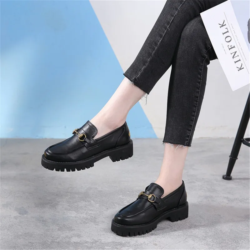 Women\'s leather shoes girl airtight shoe anti-slip wear-resisting rubber sole comfort breathable leisure ladies shoes