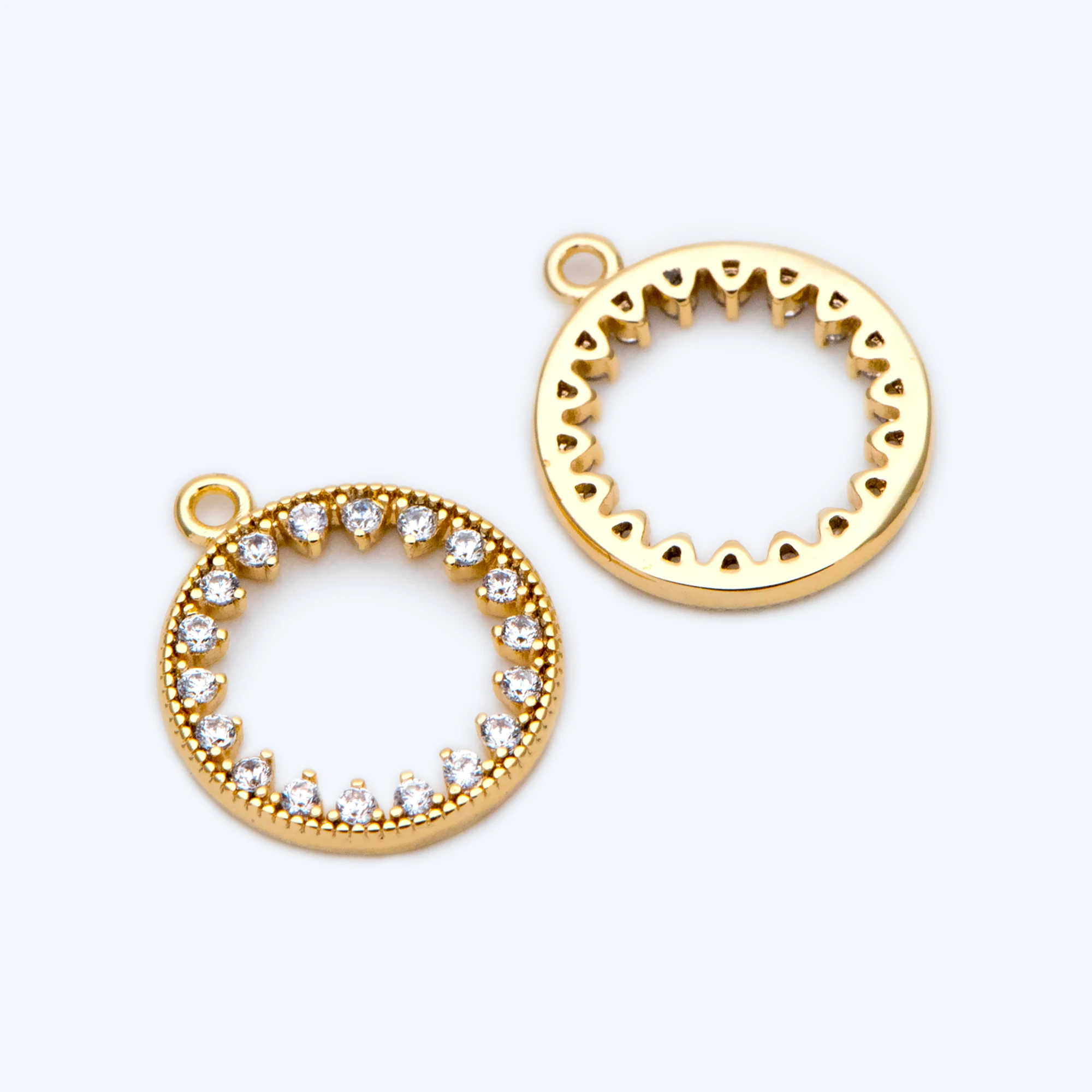 10pcs CZ Paved Gold/ Silver Ring Charm 11x13mm, 18K Gold/ Rhodium Plated Brass, Rhinestone Round Loop Circle Charm (GB-1641)