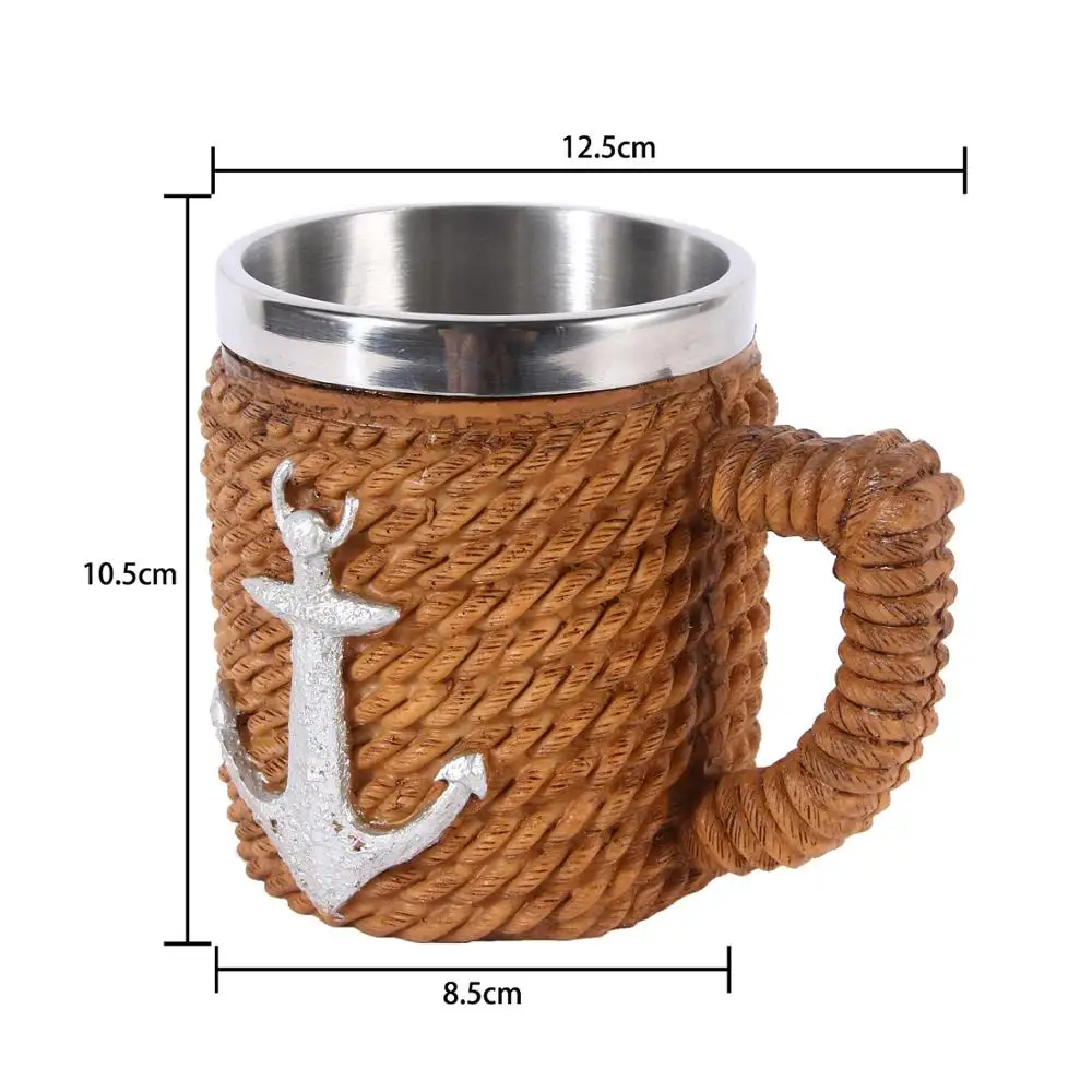 Nautical Anchor Stainless Steel Resin 3D Beer Mug Goblet Game Tankard Coffee Cup Wine Glass Mugs 350ML BEST GOT Gift