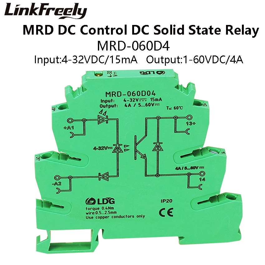 MRD-060D4 10pcs Ultra-thin Innovative LED Solid State Relay 4A Input: 5V 12V 24V DC SSR Interface Voltage Relay Module DIN Rail