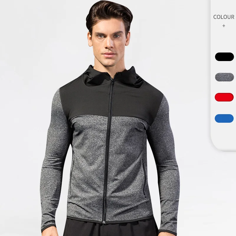 Męski jesienno-zimowy sportowy płaszcz fitness do biegania na trening zipper codzienna bluza z kapturem odporna na wiatr sucha kurtka cardigan