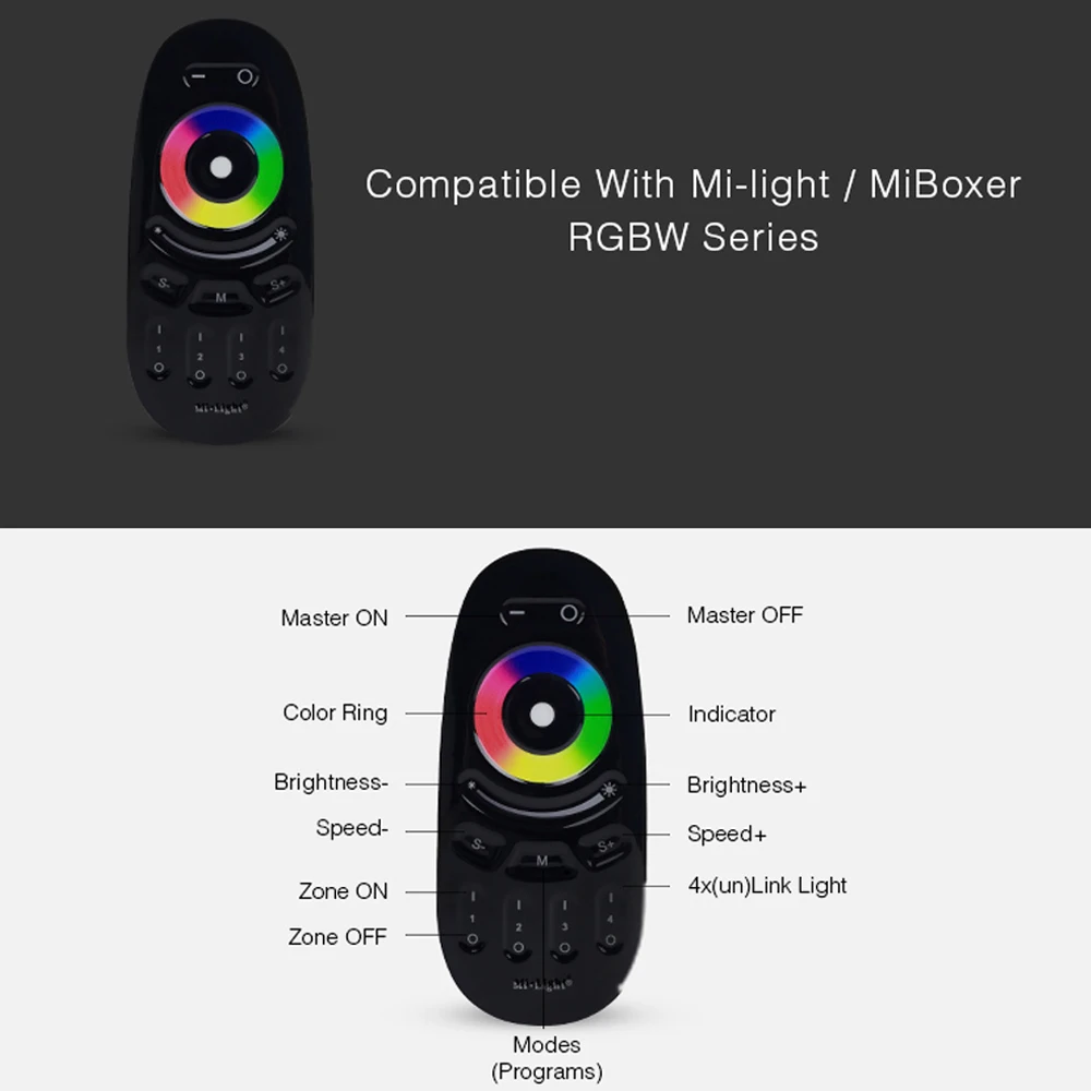 New MiBOXER Black 2.4G Wireless RF Series Remote Control 1/4/8 Zone Button Touch Switch Panel RGBW RGB CCT Brightness Dimmer