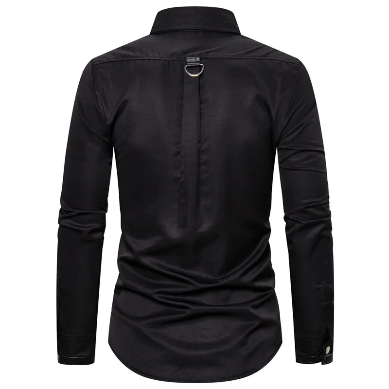 Men New Goth Style Rivet Solid Color Cargo Shirt Slim Fit  Party Singer Stage Streetwear For Men Clothing