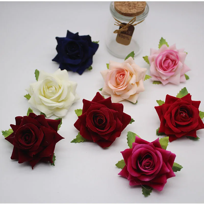 5Pcs 6CM Flannel Simulation Curled Rose Head Artificial Flowers DIY Wedding Wreath Flower Wall Home Decoration Accessories