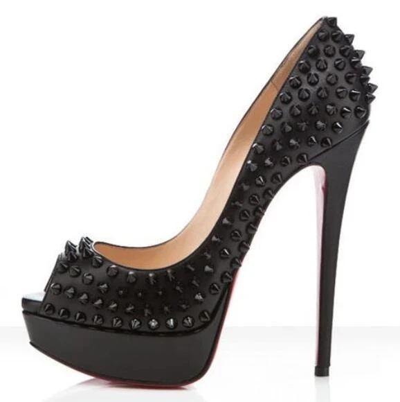 Gold 14cm Super high Heels Platform Pumps Female Rivets Studs Nude Black Red Patent Leather Peep-Toe Women Wedding Sandals Shoes