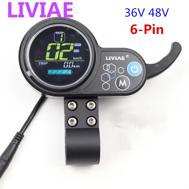 LIVIAE-controlador de Motor sin escobillas para patinete eléctrico, instrumento de regulación de velocidad, acelerador de pantalla LCD, 36V, 48V,