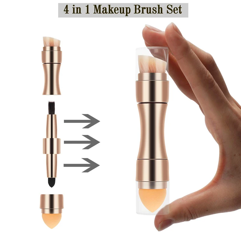 Makeup Brush Mini 4 in 1 Kit for Travel Cosmetic Applicator Foundation Sponges Brushes Concealer Professional Make Up Tools