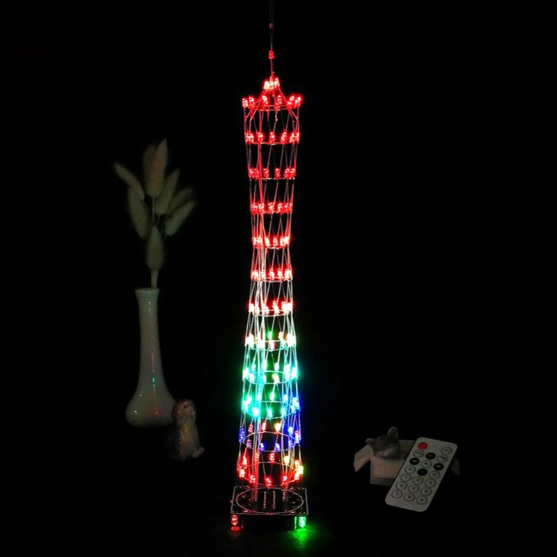 (Small Version) GuangZhou Tower Diy Kit Music Spectrum Lamp Diy Light Cube Kit Electronic DIY Production Parts