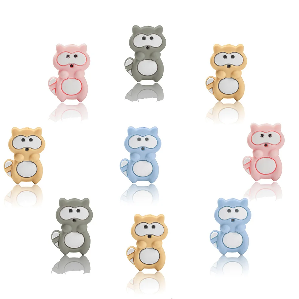 10pcs/lot Cartoon Raccoon  BPA Free Food Grade Silicone Beads Chew Toys Accessories Baby Teethers DIY Necklace Pendan