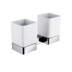 Aluminum Tumbler Holder Double Ceramic Cup Lotion Dispenser Toilet Brush Holder Ceramic Holder