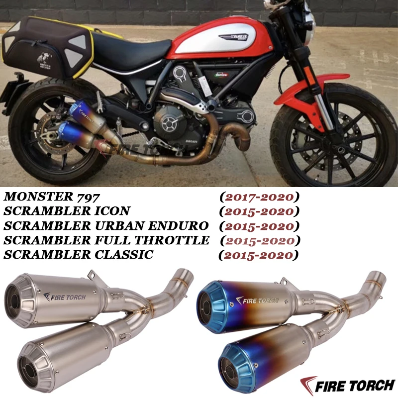 

Motorcycle Exhaust Escape Modified Double exit Middle Link Pipe Double Muffler Slip On For DUCATI Scrambler 800 MONSTER 797